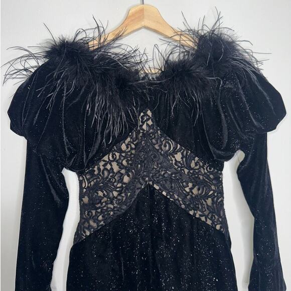Nana Jacqueline Off-The-Shoulder Fiona Velvet Mini Dress Feathers Size Medium - Picture 7 of 8
